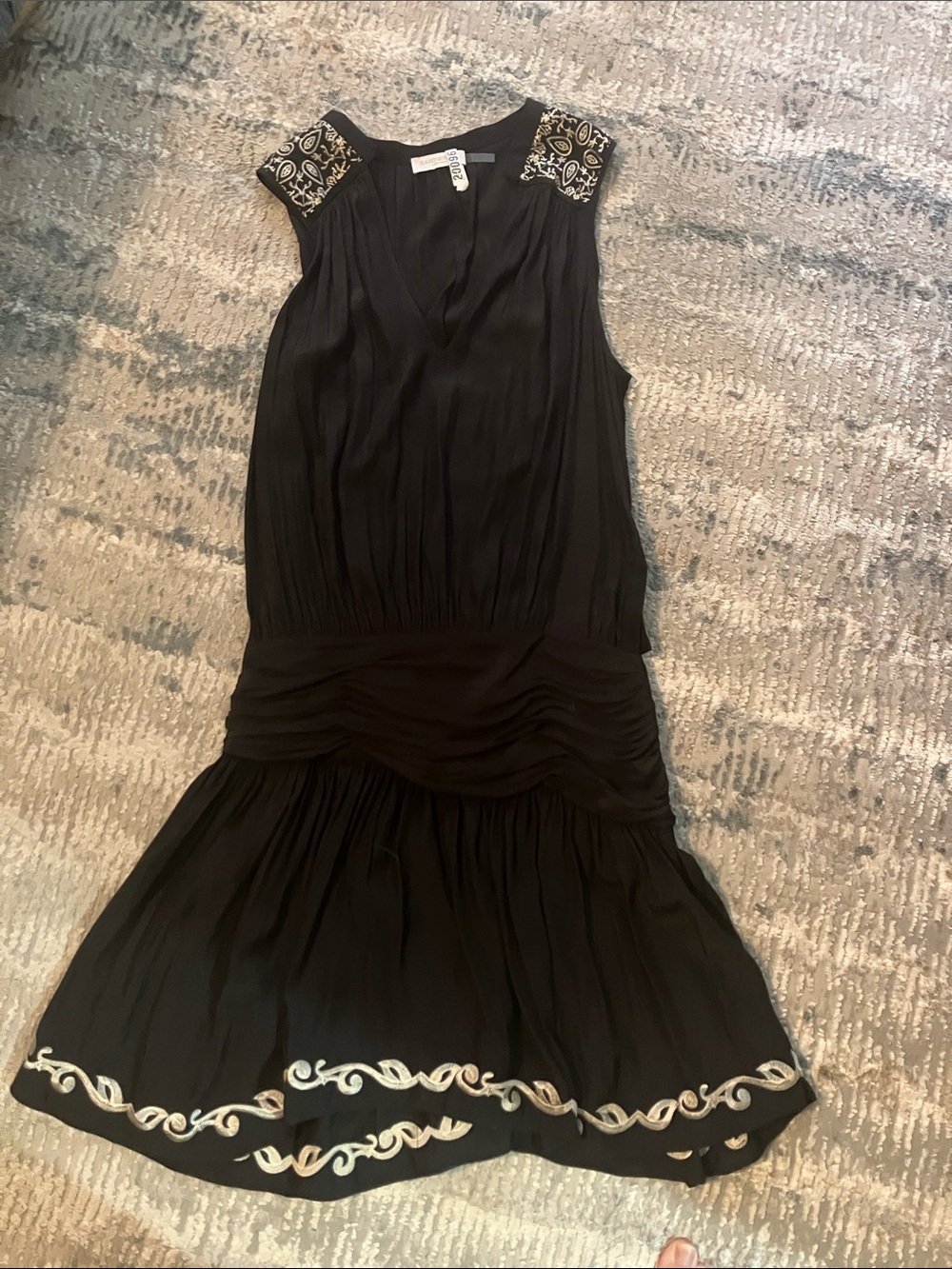 Ramy Brook Black Sleeveless Embellished Drop-Waist Mini Dress